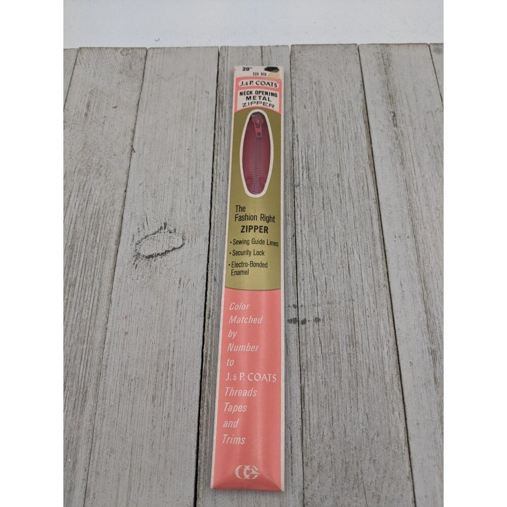 Vintage J&P Coats Neck Opening Metal Zipper 20" Red 128